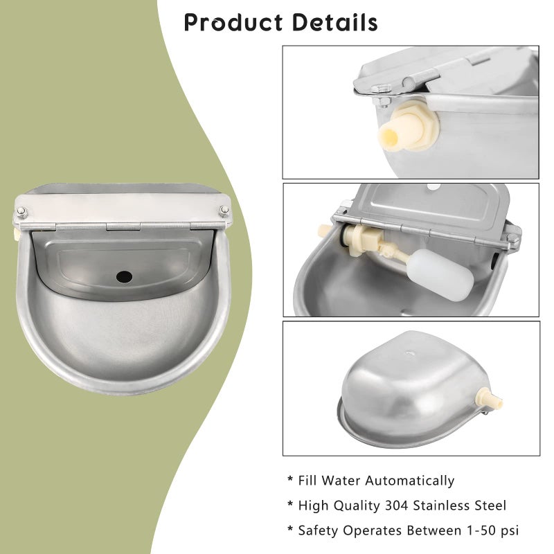 NATGAI Automatic 304 Stainless Steel Waterer Bowl, Automatic Cow Drinking Water Bowl with Float Valve Water Trough Farm Grade for Horse Cattle Goat Sheep Dog (Without Drainage Hole) - Image 4